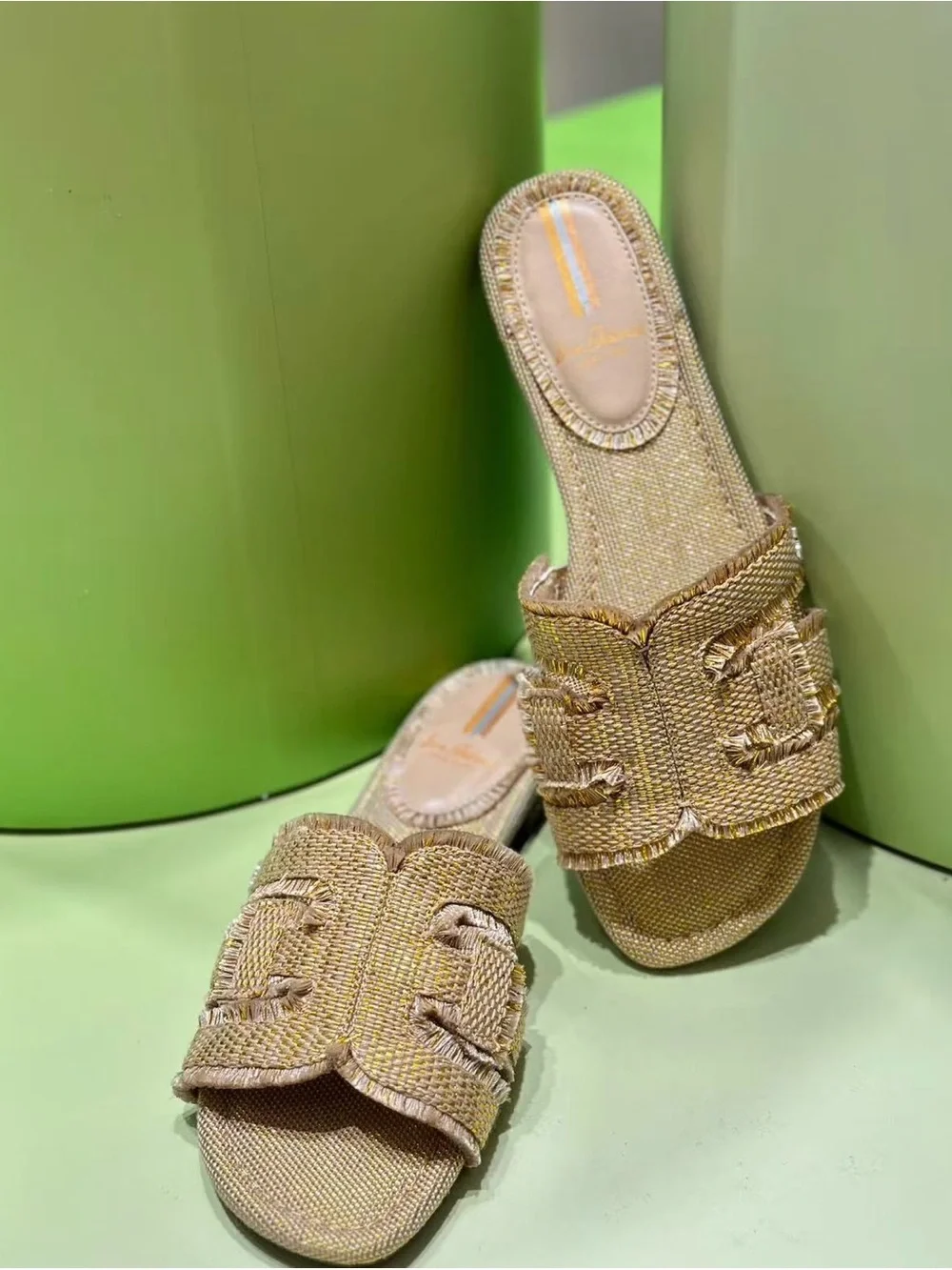 Sam Edelman Bay Fray Emblem Slide Sandals Frayed Emblem Size 6.5M NWOB